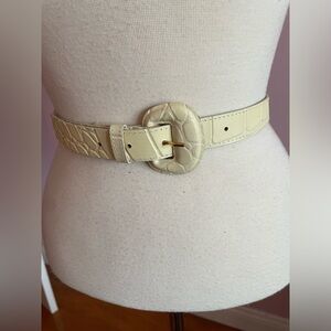 Elegant Cream Belt with Textured Buckle